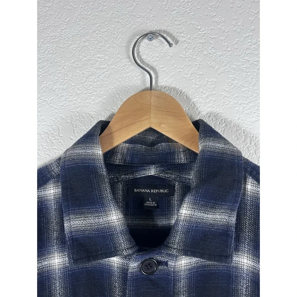 Banana Republic Men's Plaid Wool Blend Overshirt Jacket Blue Gray Size Large